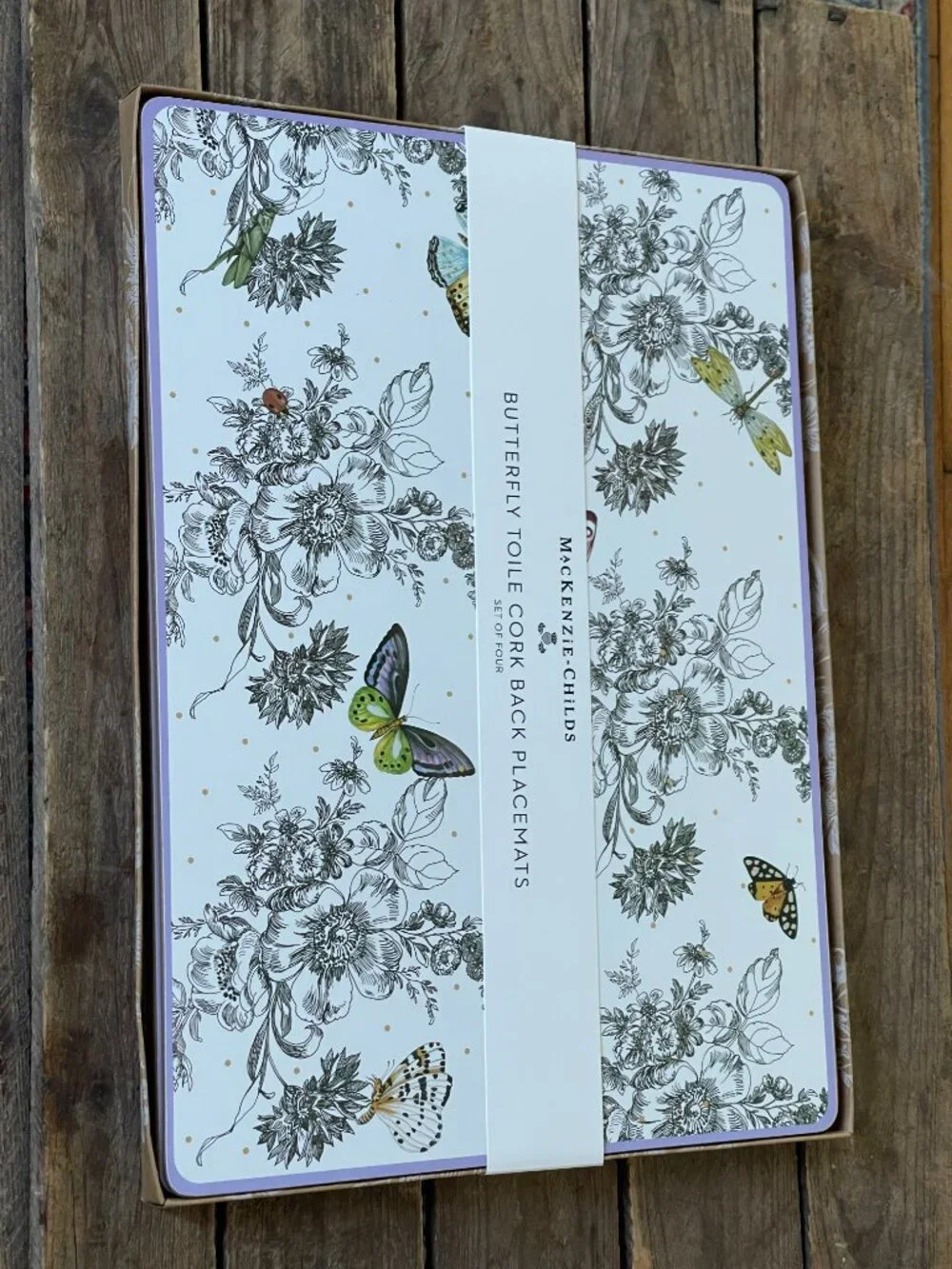 MacKenzie-Childs Butterfly Toile Placemat Set in White, Green, Yellow, Purple